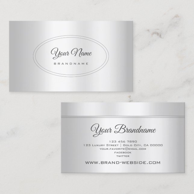 Eye Catching Silver Metallic Aluminium Style Business Card (Front/Back)