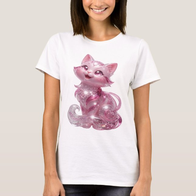 Eye-Catching Silver PINK GLITTER CAT Custom Tee (Front)