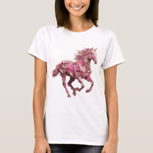 Eye-Catching Silver PINK HORSE Slogan Design T-Shirt