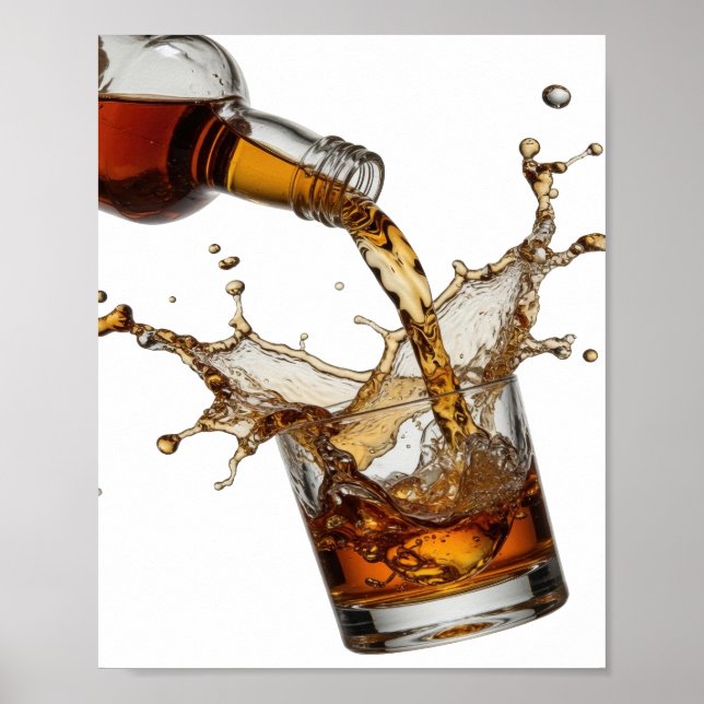 Eye-Catching Silver WHISKY SPLASH 3D Text Art Poster (Front)