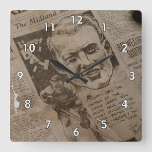 Eye Catching Very Old Newspaper Square Wall Clock