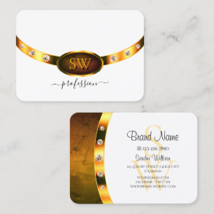 Eye Catching White Gold Orange Marble and Monogram Business Card
