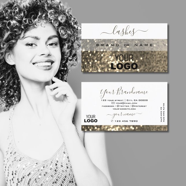 Eye Catching White Gold Sparkling Glitter Add Logo Business Card (Creator Uploaded)