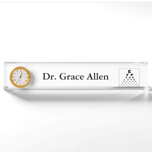 "Eye Chart" Personalised Nameplate w/Clock (Front)