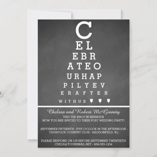 Eye Chart Post Wedding Reception Only Invitation (Front)