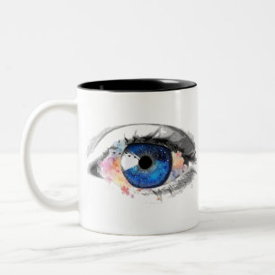 Eye Creative Galaxy Collage Flowers Paint Two-Tone Coffee Mug