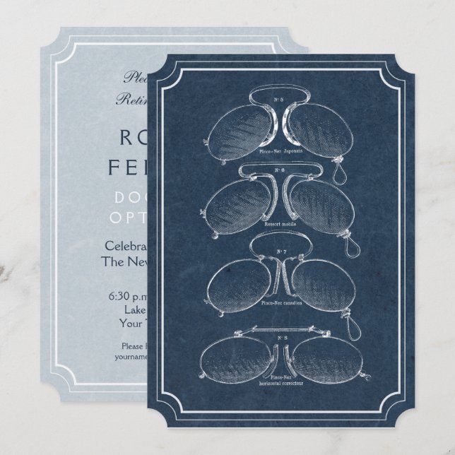 Eye Doctor Retirement Vintage Eyeglasses Invitation (Front/Back)