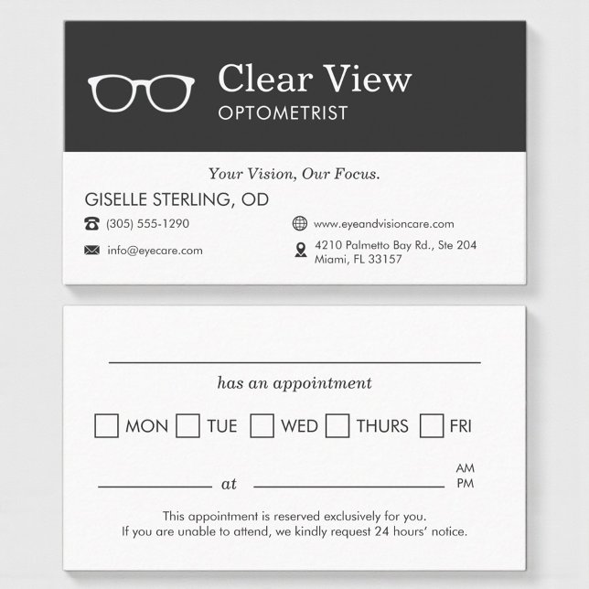 Eye Doctor & Vision Care Appointment Reminder Business Card (Creator Uploaded)
