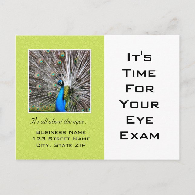 Eye Exam Appointment Reminder Peacock Eyes Postcard (Front)