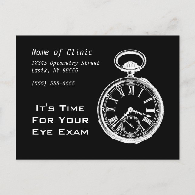 Eye Exam Appointment Reminder Pocket Watch Postcard (Front)