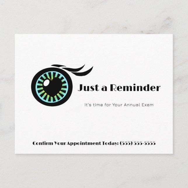 Eye Exam Modern Heart Iris Appointment Reminder Postcard (Front)