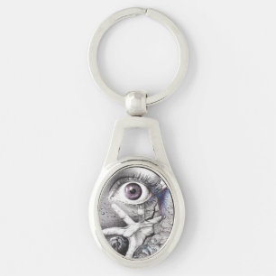 Eye fish and hand Dark Surreal art Cool drawing Key Ring