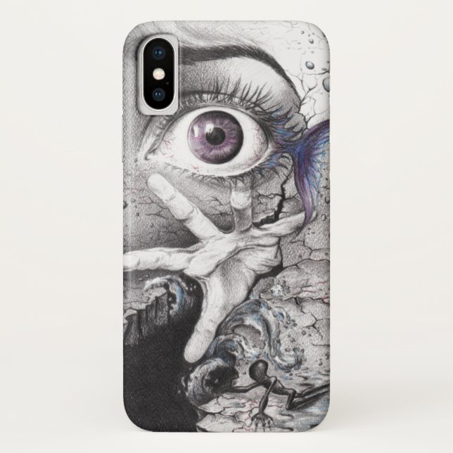 Eye fish and hand Dark Surreal pencil drawing art Case-Mate iPhone Case (Back)