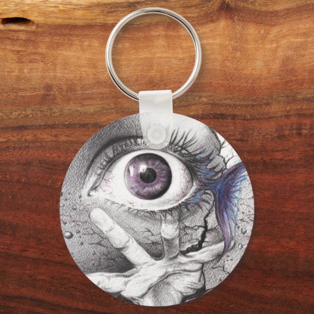 Eye fish and hand Dream Surreal drawing art Key Ring (Front)