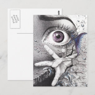 Eye fish and hand Dream Surreal drawing art Postcard