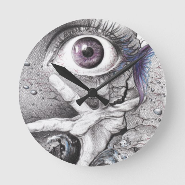 Eye fish and hand dream Surreal drawing art  Round Clock (Front)