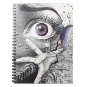 Eye fish and hand dream Surreal drawing art Spiral Notebook