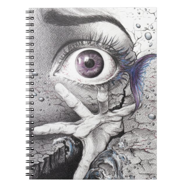Eye fish and hand dream Surreal drawing art Spiral Notebook (Front)