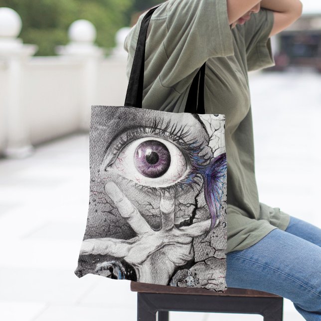Eye fish and Hand Surreal Fantasy Drawing Art Tote Bag (Creator Uploaded)