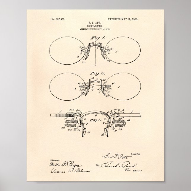 Eye Glass 1908 Patent Art Old Peper Poster (Front)