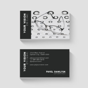Eye Glasses, Test Chart Optometrist Black & White Business Card