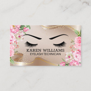 Eye Lash   Gold Ribbon   Pink Flowers Business Card