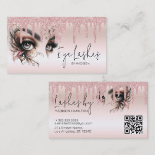 Eye Lashes Glam Blush Pink Dripping Glitter Business Card