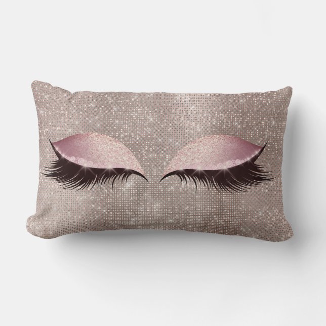 Eye Lashes Glitter Black Glam MakeUp Blush Sequin Lumbar Cushion (Front)