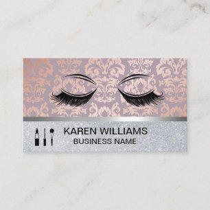 Eye Lashes Rose Gold Damask Pattern Glitter Business Card