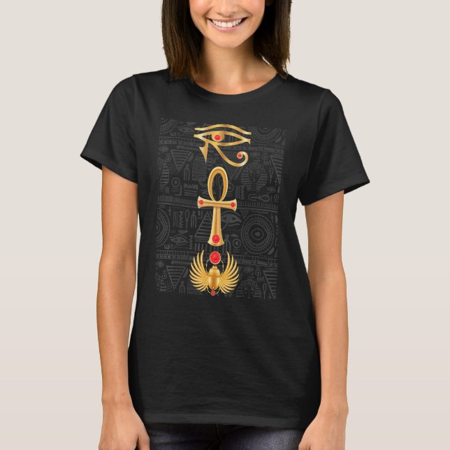 Eye Of Horus Cross Ankh Scarab Hieroglyphs Ancient T-Shirt (Front)