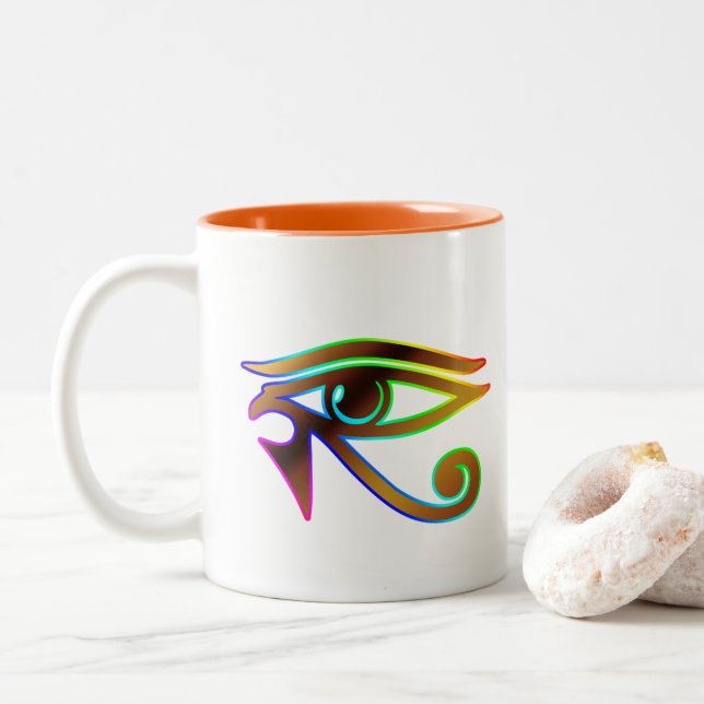 Eye of Horus Meditation Enthusiast Egyptian Two-Tone Coffee Mug (With Donut)