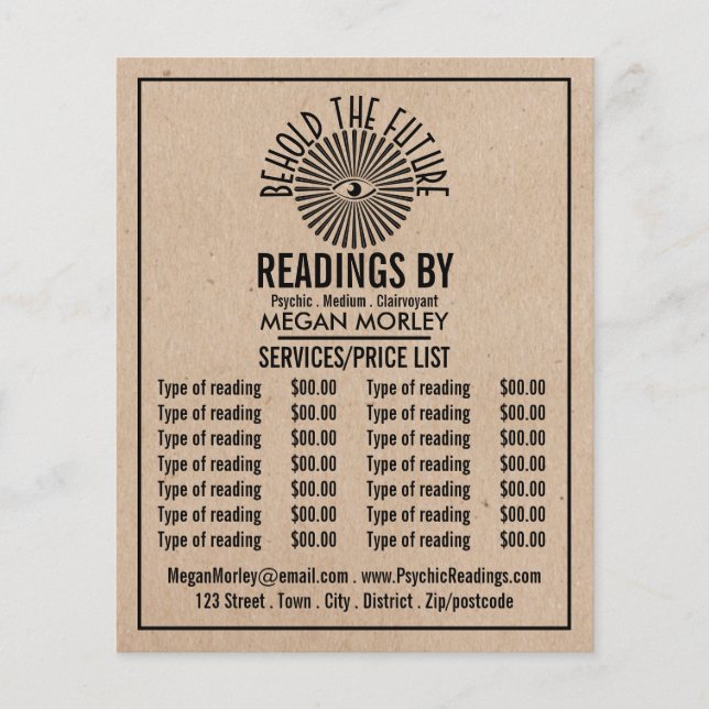Eye of Providence, Psychic Reading Price List Flyer (Front)