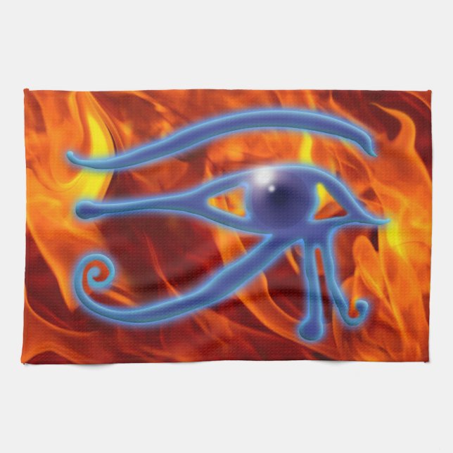 Eye of Ra & Flames Ancient Egyptian Wadjet Symbol Tea Towel (Horizontal)