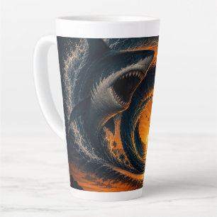 Eye of the Wave – Surreal Shark Sunset Latte Mug