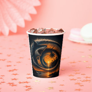 Eye of the Wave – Surreal Shark Sunset Paper Cups