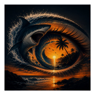 Eye of the Wave – Surreal Shark Sunset Poster