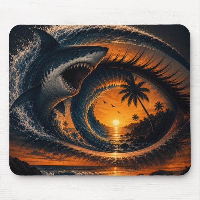 Eye of the Wave – Surreal Shark Sunset Throw Pillo Mouse Pad (Front)