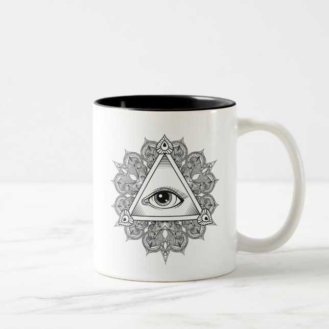 Eye Pyramid Symbol Doodle Two-Tone Coffee Mug (Right)