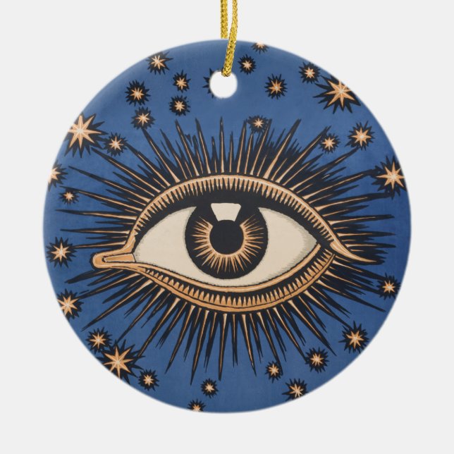 Eye Stars Moon Celestial Nouveau Ceramic Tree Decoration (Front)