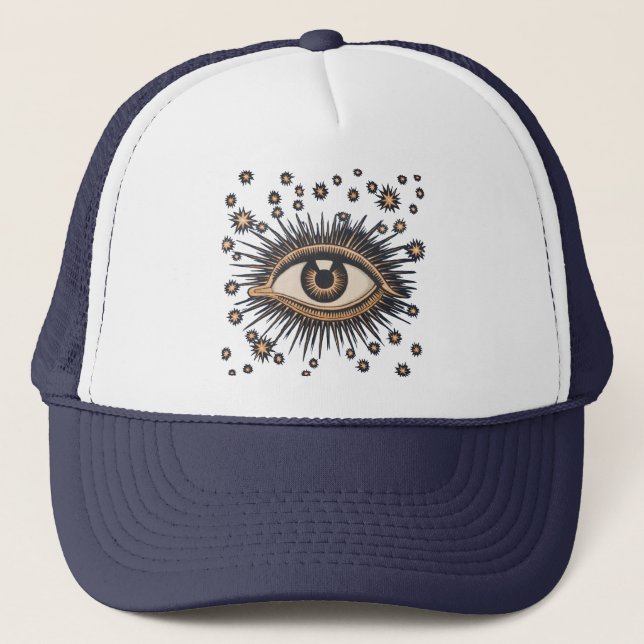Eye Stars Moon Celestial Nouveau Trucker Hat (Front)