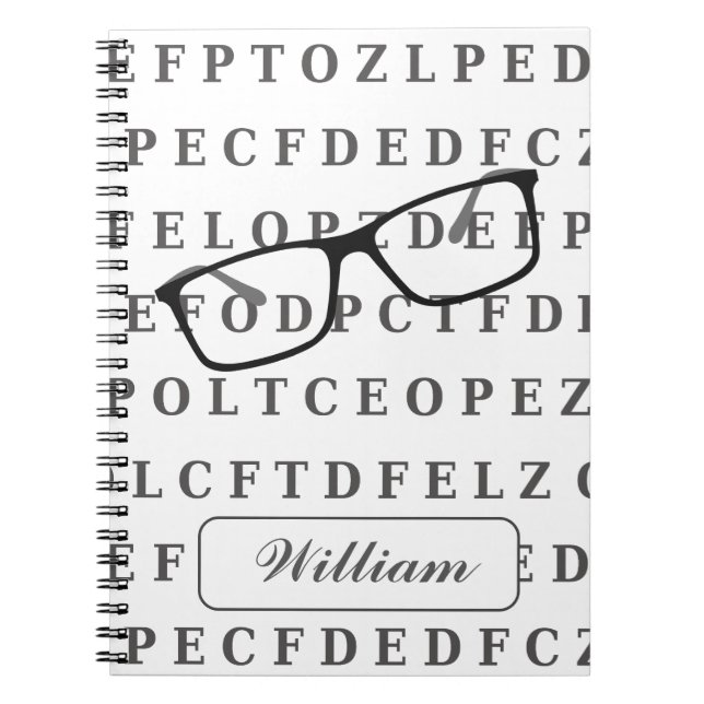 Eye Test Chart and Specs Personalised Optician Notebook (Front)