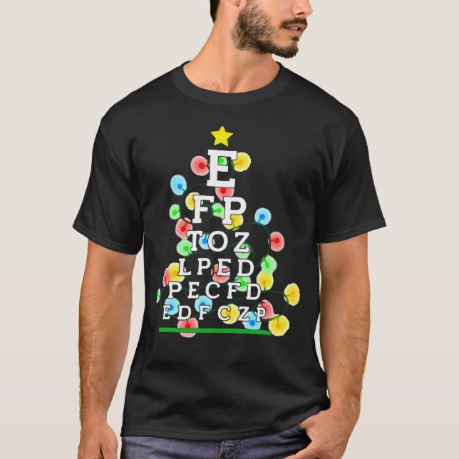 Eye Test Chart Christmas Tree Lights Optometrist E T-Shirt (Front)