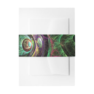 Eye to Eye Modern Fractal Green Gold Abstract Art Invitation Belly Band