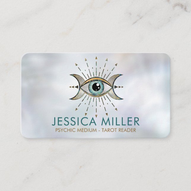 Eye - Triple Moon - Gemstone and gold  Business Ca Business Card (Front)