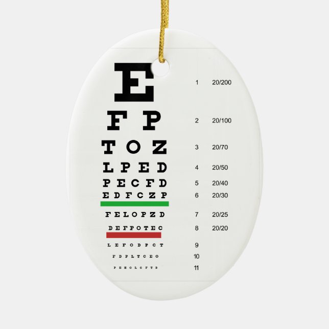 eye vision chart of Snellen for opthalmologist Ceramic Tree Decoration (Front)