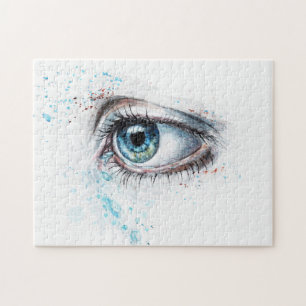 eye watercolor paint pretty art blue white jigsaw puzzle