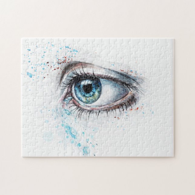 eye watercolor paint pretty art blue white jigsaw puzzle (Horizontal)