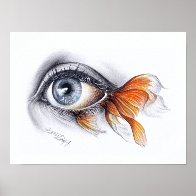 Eye with fish tail Surreal art Poster print (Front)