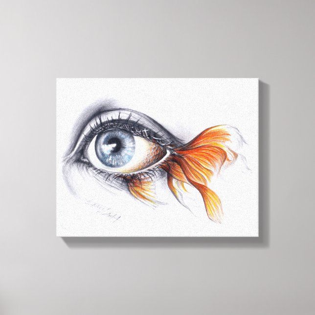 Eye with fish tail Surreal drawing art Canvas Print (Front)