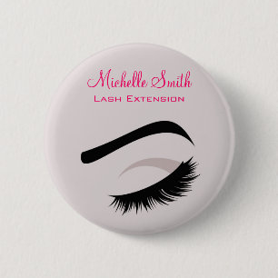 Eye with long lashes lash extension branding 6 cm round badge